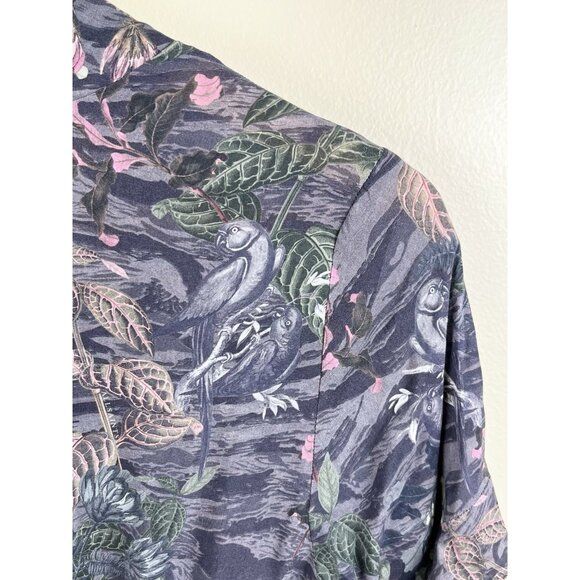 Allsaints Fay Paradeep Bird  Foliage Print Tie Back V Neck XS Mini Dress Button - Picture 7 of 13